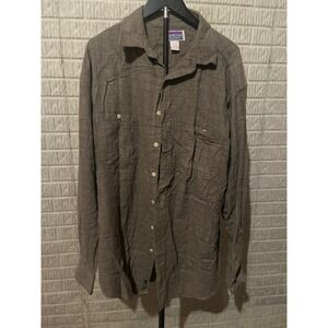 NorthCrest Mens Long Sleeve Button Up Shirt Plaid LT 42-44 Brown Red Blue